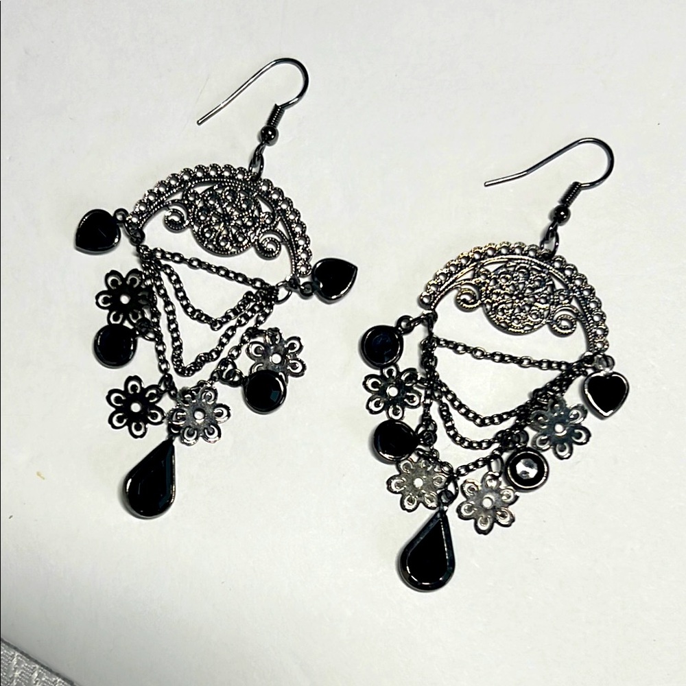 Elegant Black and Silver Dangle Earrings